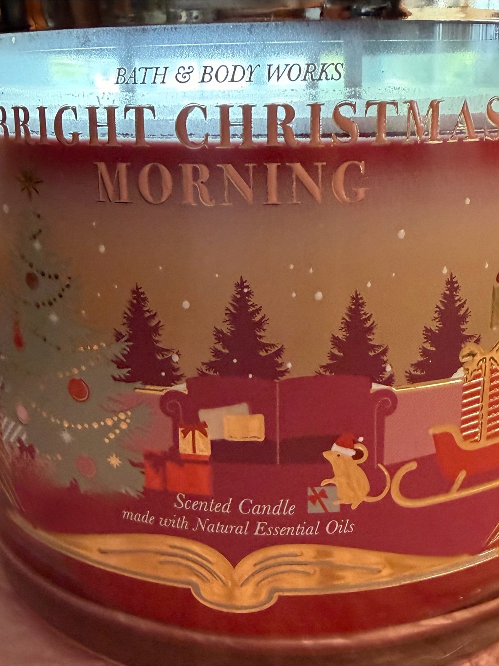 Bath & Body Works Bright Christmas Morning Scented Candle - Red, Gold, Pink